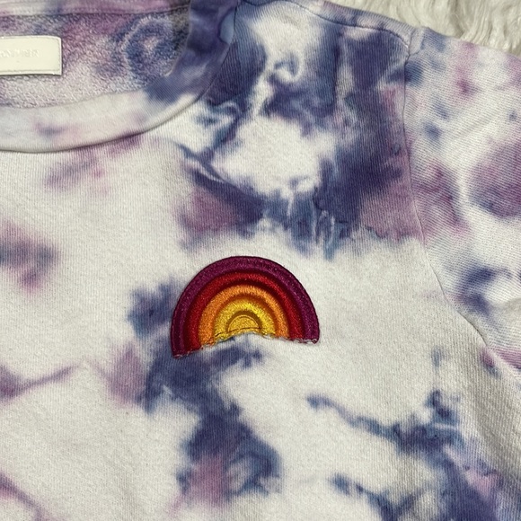 Mother The Fray Cap Sleeve Blueberry Tie Dye Sweat Rainbow Pullover Top - Picture 11 of 14